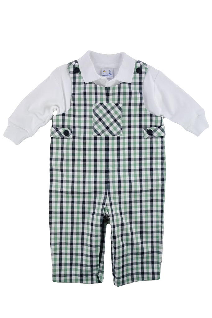 Navy & Sage Gingham Longall with White Polo