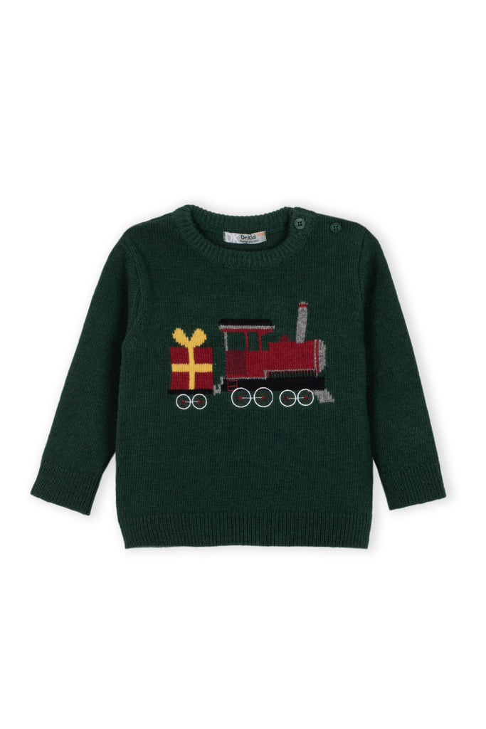 Holiday Train Green Sweater