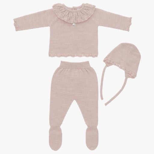 Pink Sweater Set with Ruffle Collar