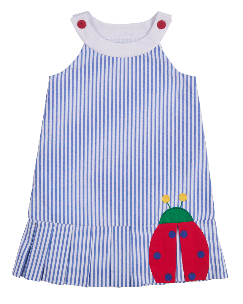 Royal Seersucker Dress w/ Ladybug