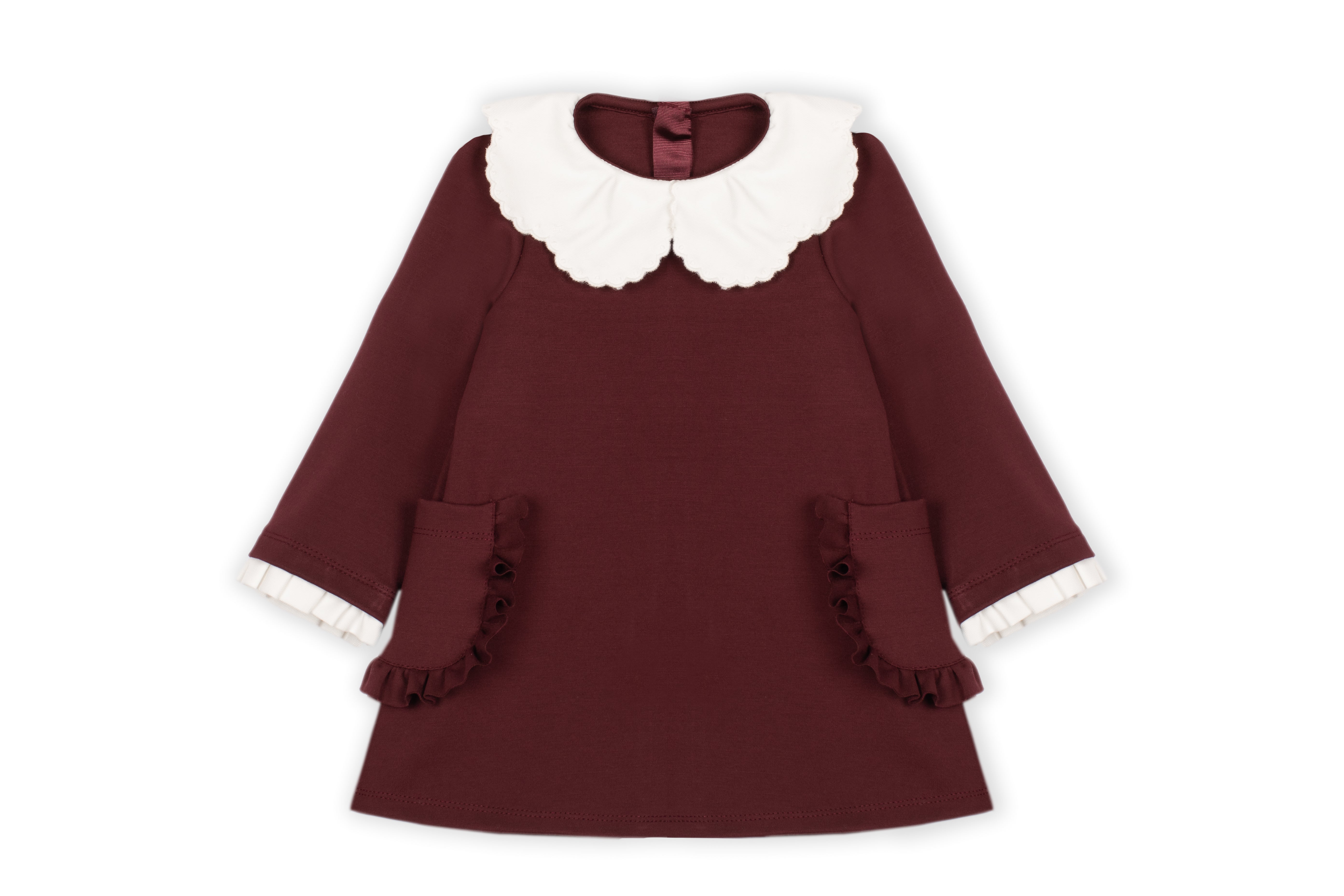 Ruffle Pocket Ponte Dress, Burgundy or Navy 4 / Burgundy