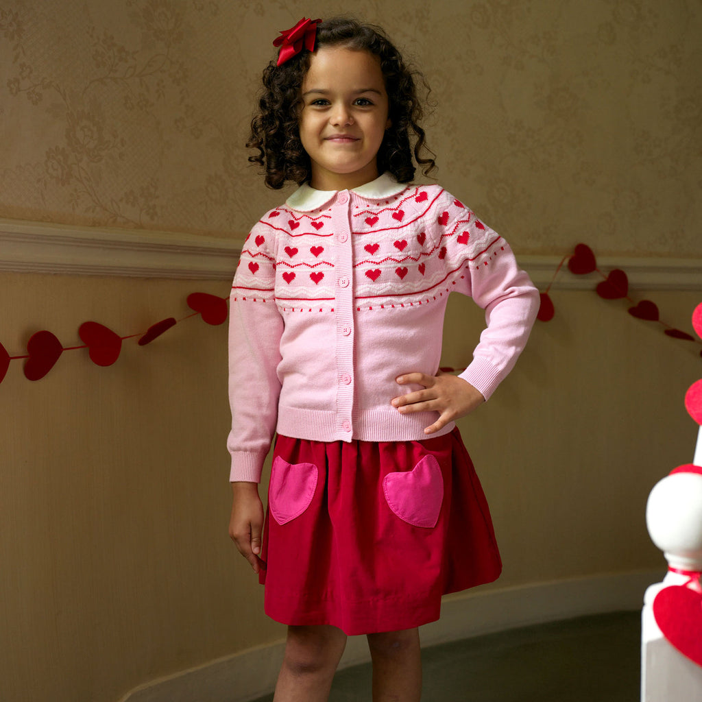 Sweetheart Cardigan Skirt Set w/ Peter Pan Blouse