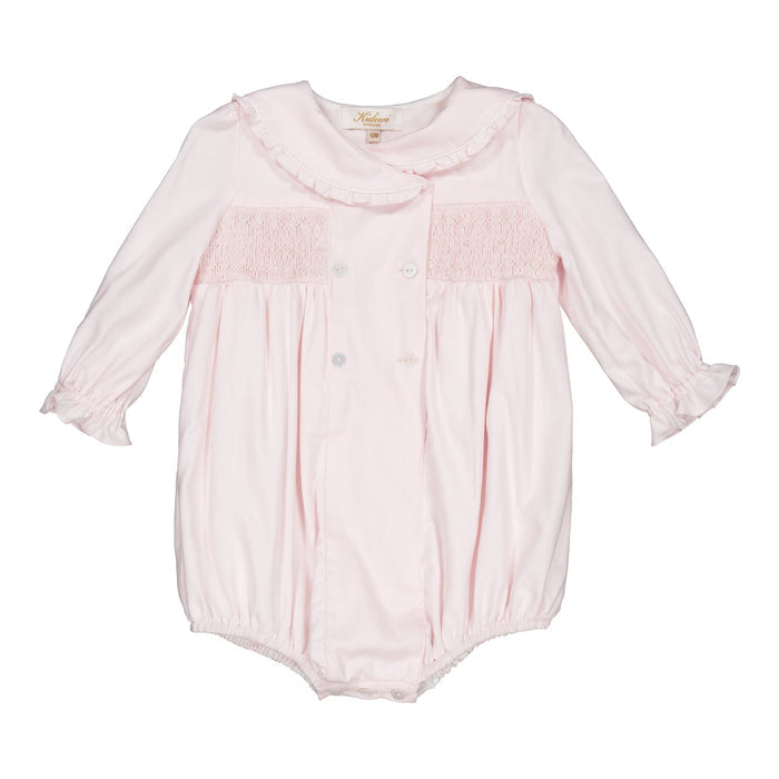 Hand Smocked Pale Pink Cotton Twill Girl’s Bubble