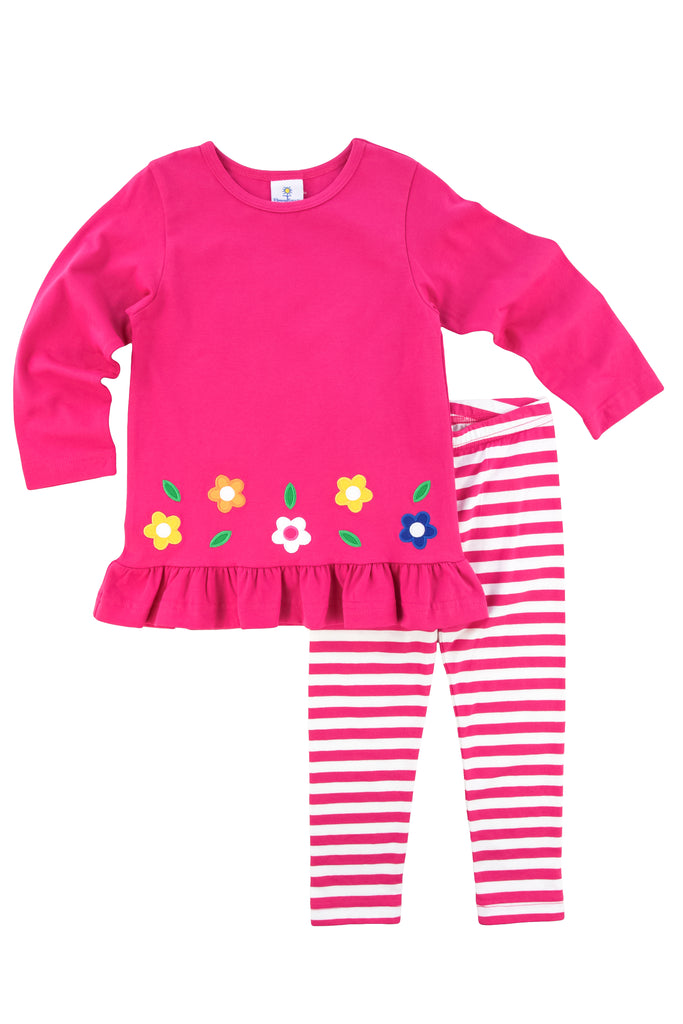 Knit Legging Set with Stripes & Flowers