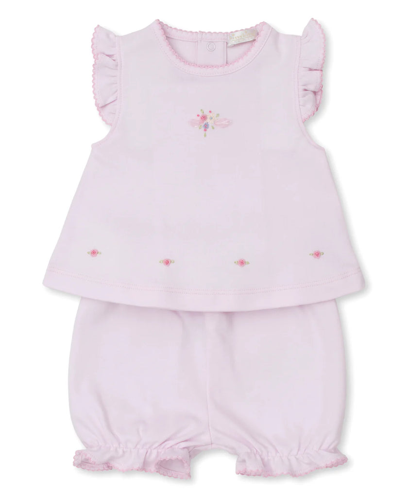 Blooming Sprays Pink Hand Embroidered Sunsuit Set