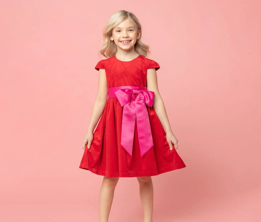 Red Velvet with Pink Sash Party Dress