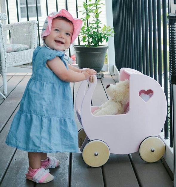 Wooden Traditional Doll Stroller With Bedding