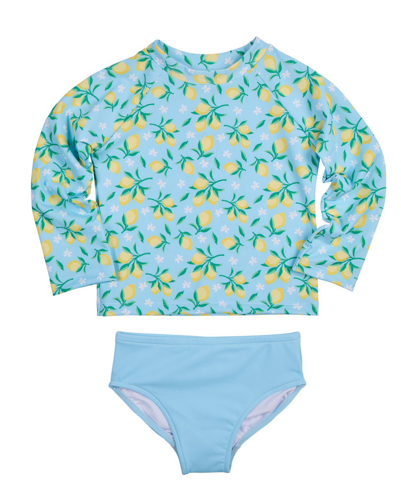 Lemon Print Rashguard Swimsuit Set