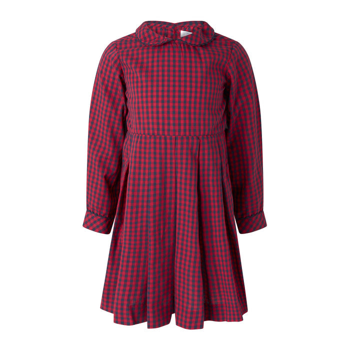 Navy + Red Gingham Dress w/RicRac Collar