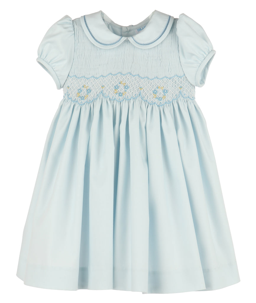 Elegant Full Smocked Sash Back, Blue