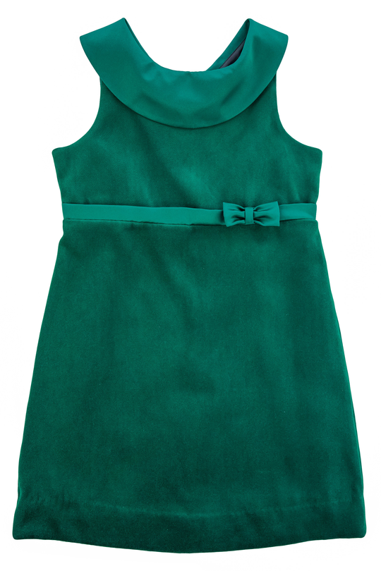 Emerald Green Velvet Dress w/ Satin Collar & Waist