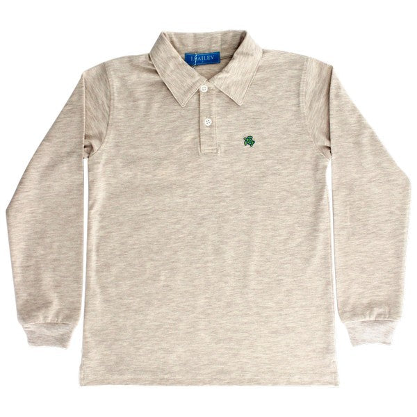 Long Sleeve Polo (Oatmeal or Heathered Blue)