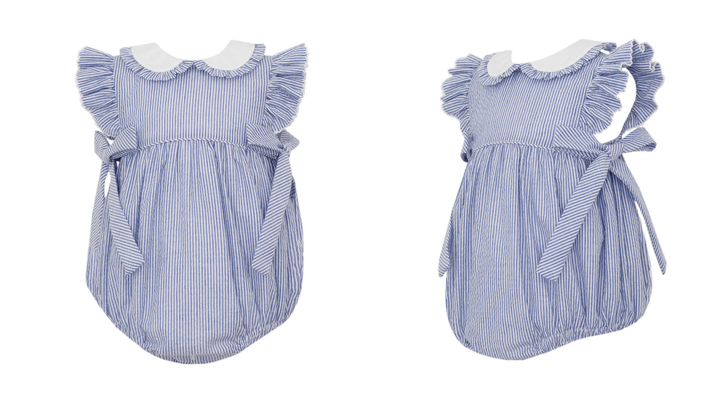 Navy Blue Seersucker Pinafore Bubble