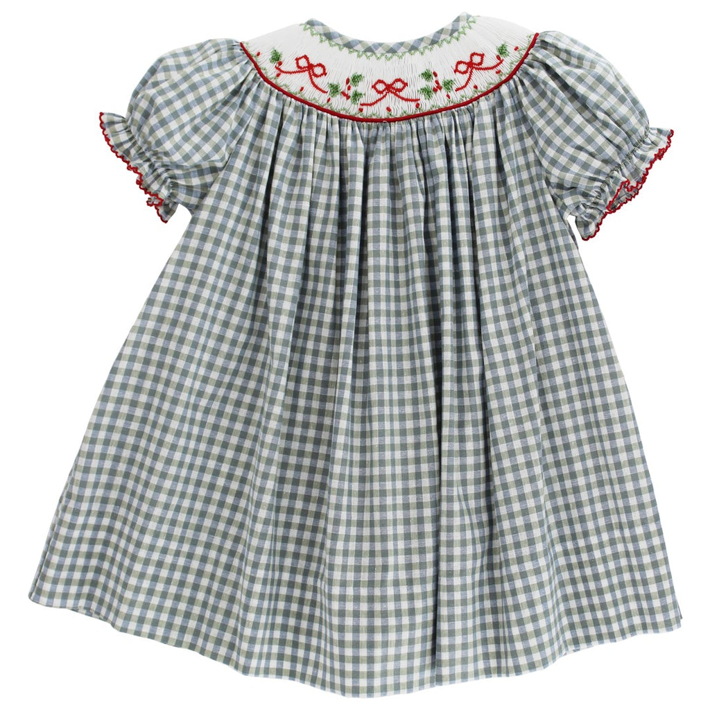 Hand Smocked Bows on Gingham Bishop