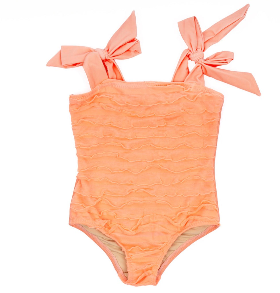 Neon Coral Ruffle Swimsuit