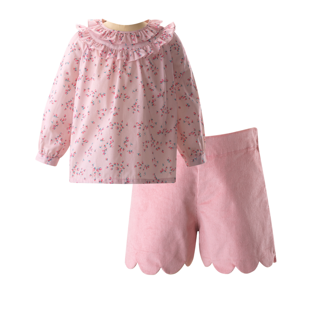 Precious Pink Rosebud Blouse + Cord Short Set