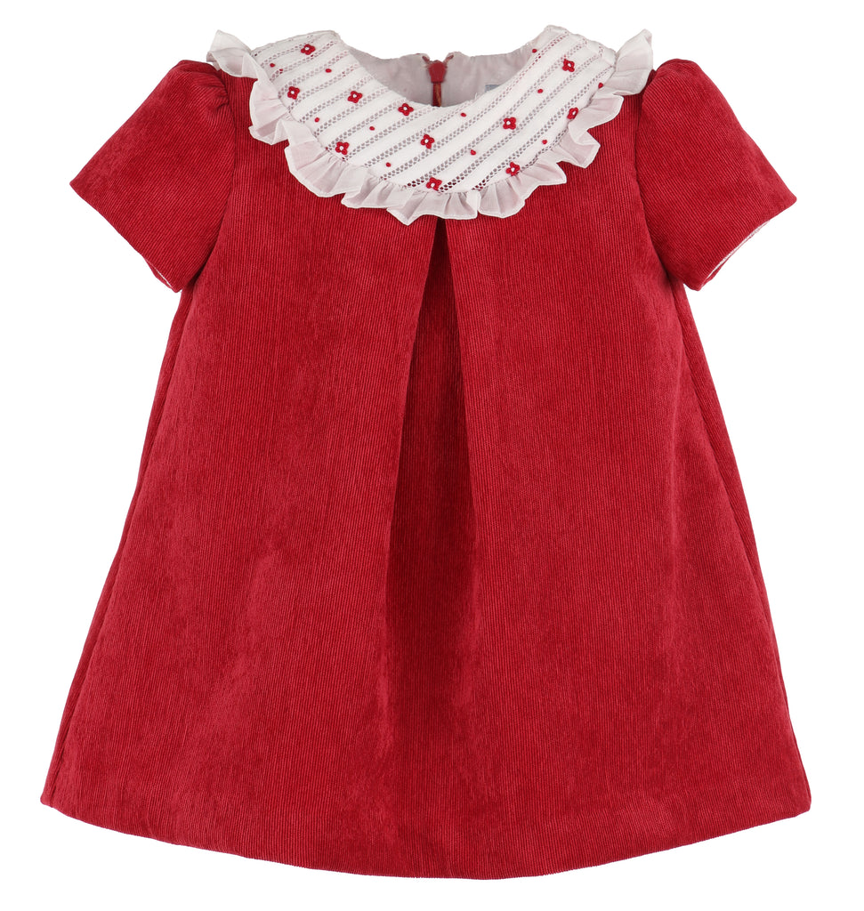 Red Corduroy Bib Dress