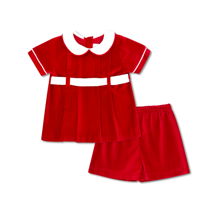 Ruby Red Velvet Dressy Short Set (washable)