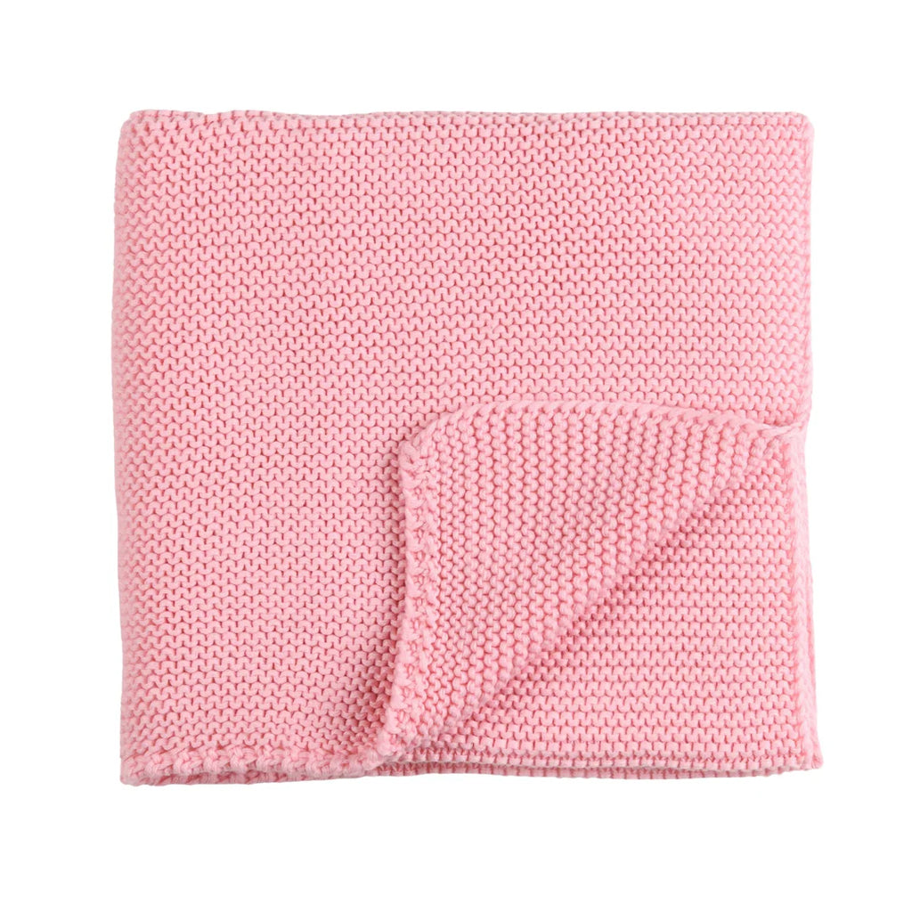Knitted Wool Blanket (Blue, Pink & White)