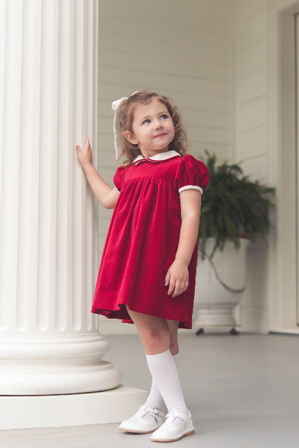 Ruby Red Empire Waist Velvet Dress (washable)