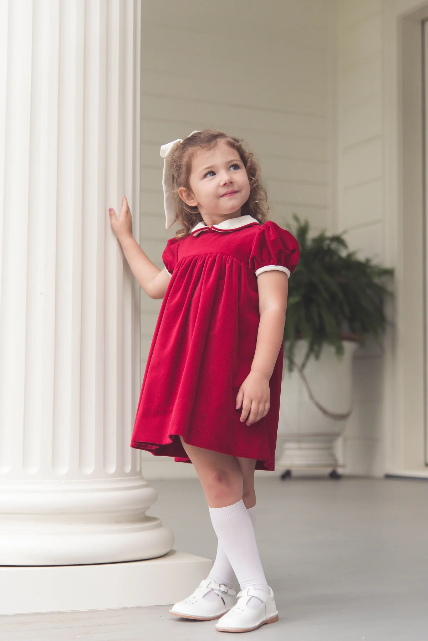 Ruby Red Empire Waist Velvet Dress (washable) 2T