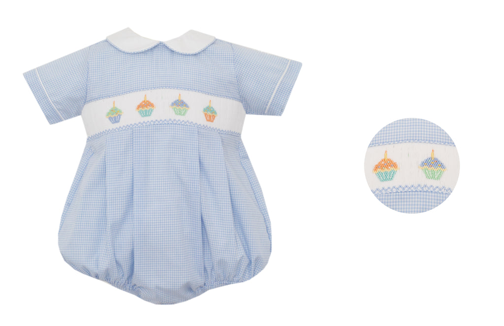 Hand Smocked Cupcakes Bubble, Blue