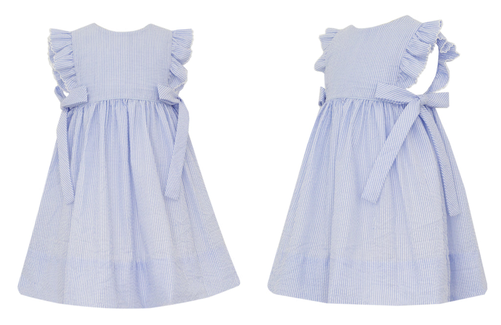 Light Blue Seersucker Dress w/ Side Bows