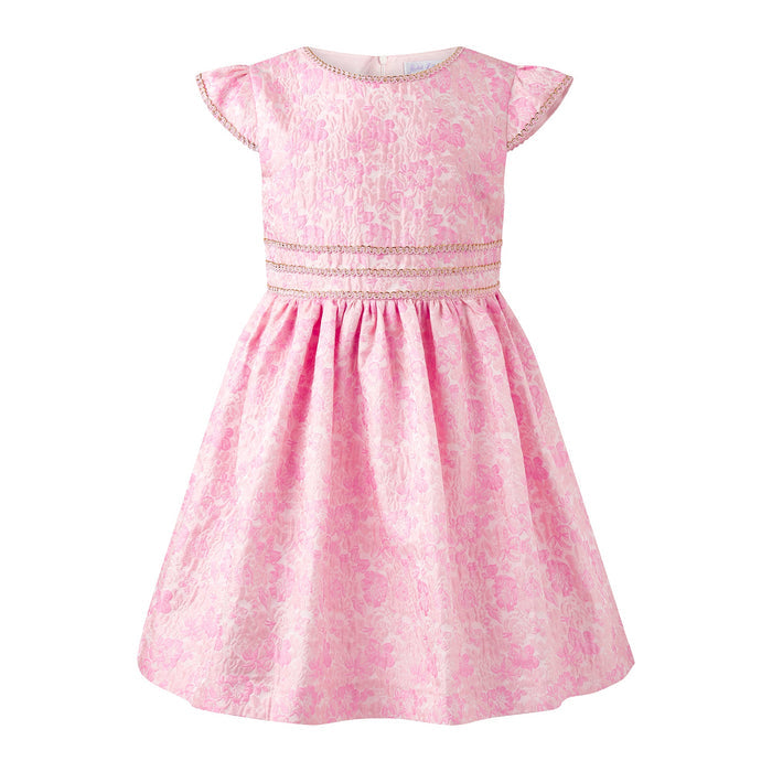 Pink Floral Damask Party Dress w/ Gold Trim