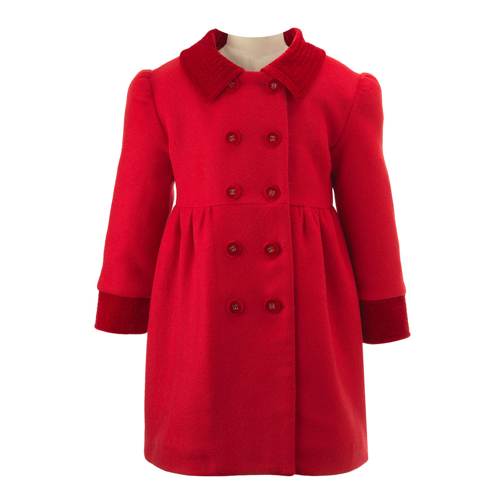 Red Wool Velvet Trimmed Coat