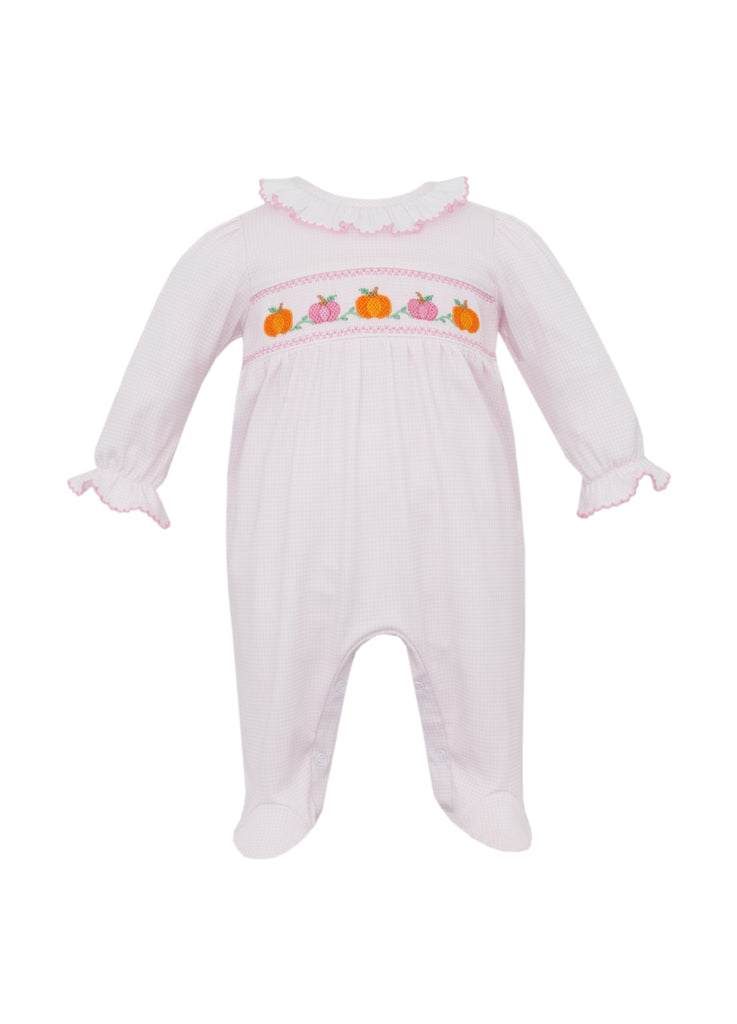 Hand Smocked Colorful Pumpkin Footie, pink or blue