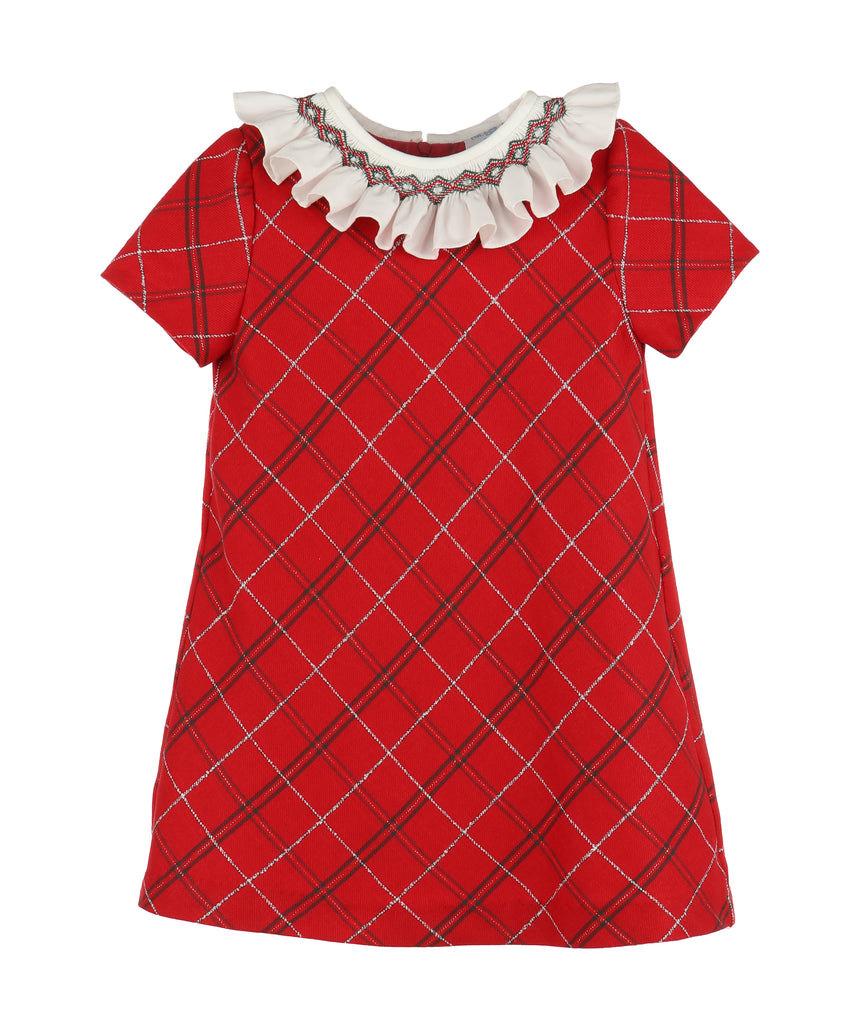 Red + Green Plaid Shift w/Ruffle Collar