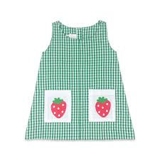 Green Check Dress w/Strawberry Pockets