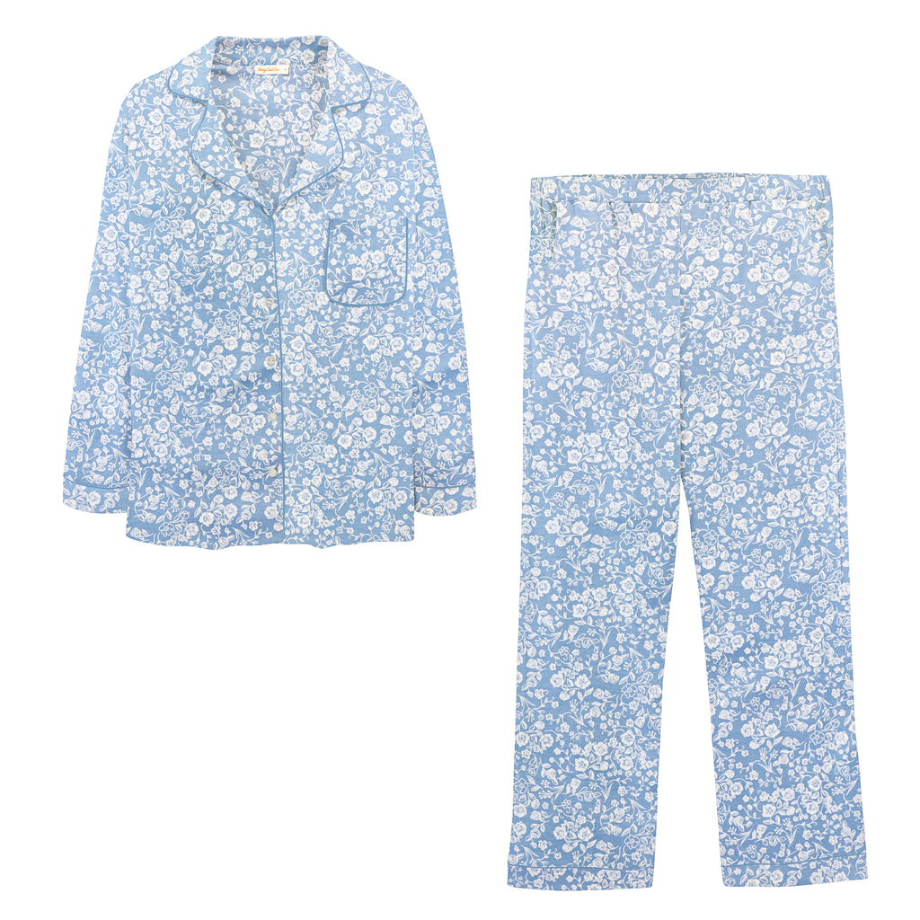 Long Sleeve Softest Pima Women’s PJ’s, Blue Garden