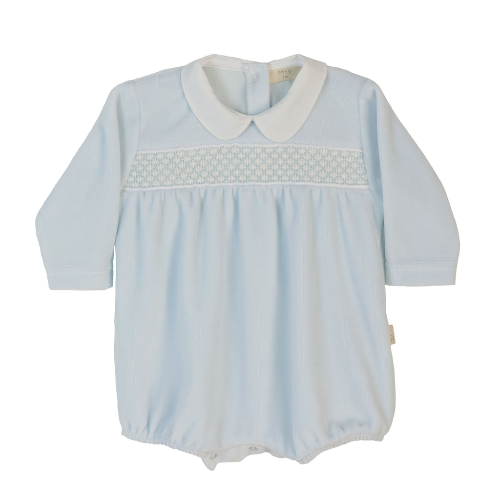 Hand Smocked Velour Bubble, pink or blue