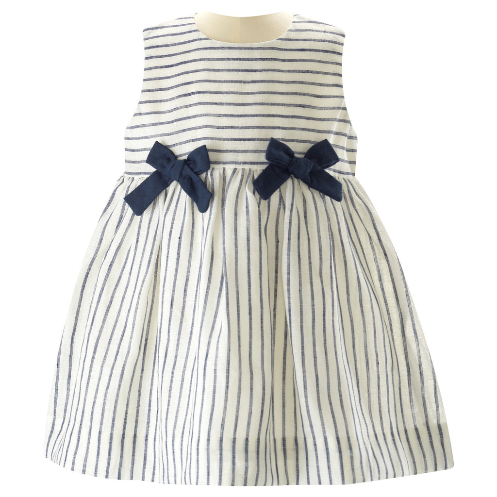 Navy Stripe Linen Bow Dress