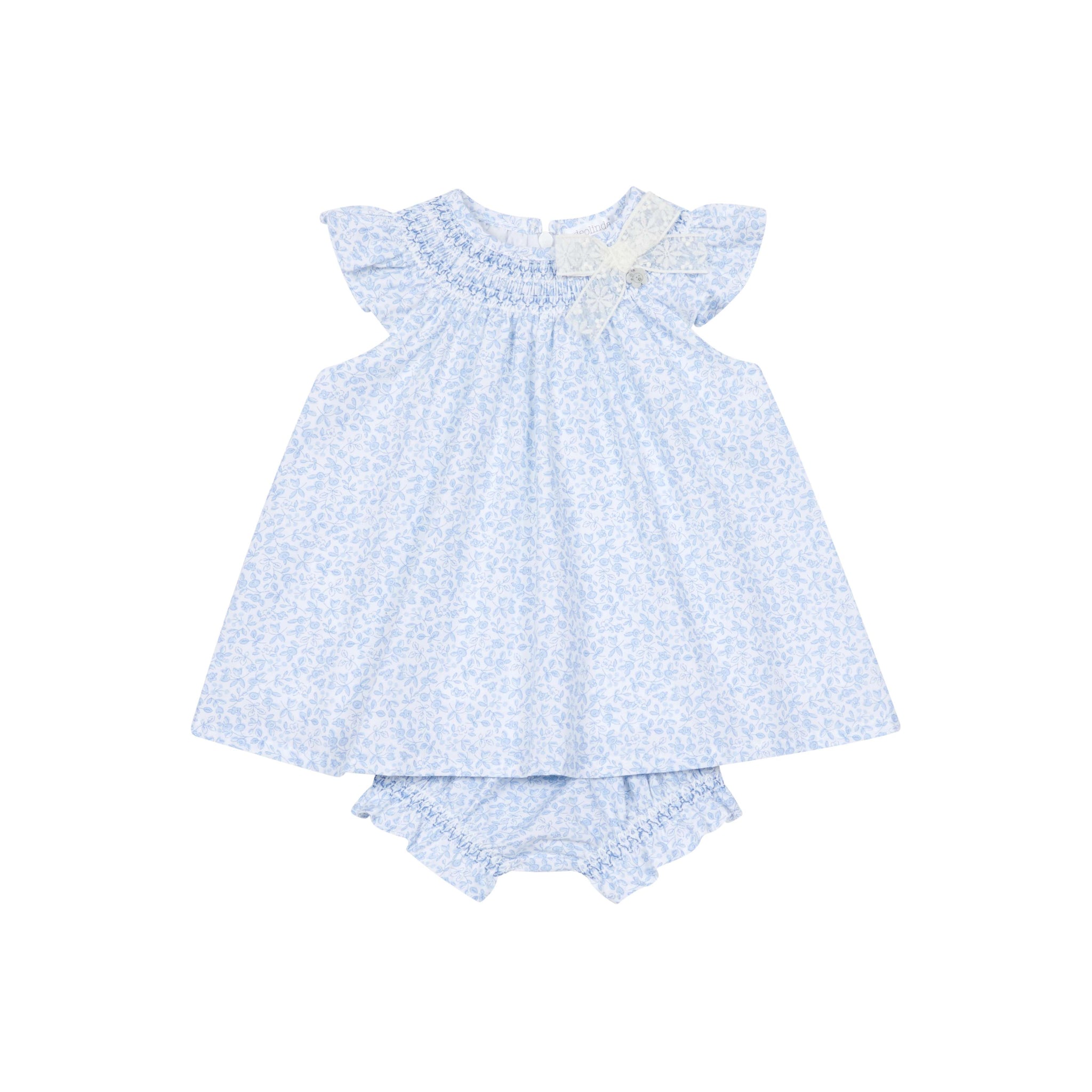 blue floral smock dress Hand Smocked Bishop w/ Bloomer 12M Color:Cobalt* neckline and finishes in dresses with an edge Off the Shoulder Light