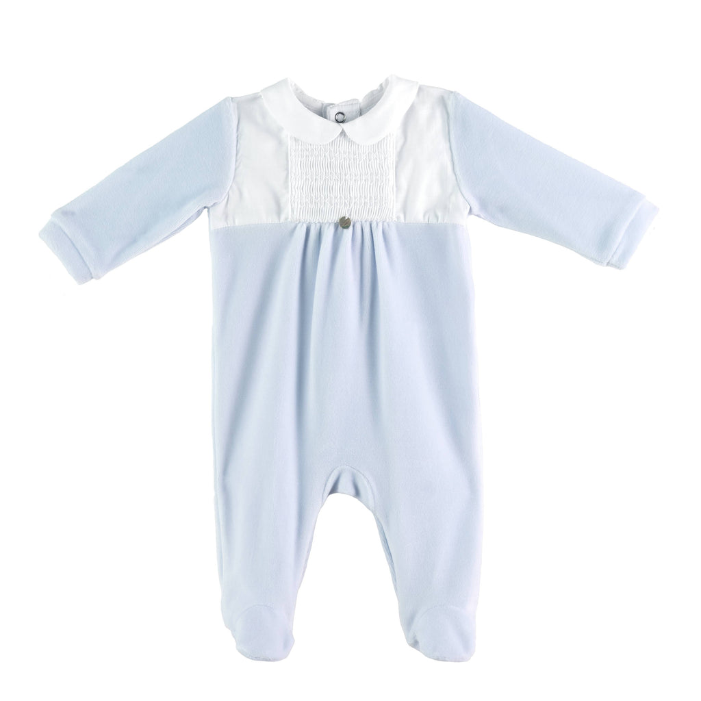 Velour Footie w/ Smocked Center