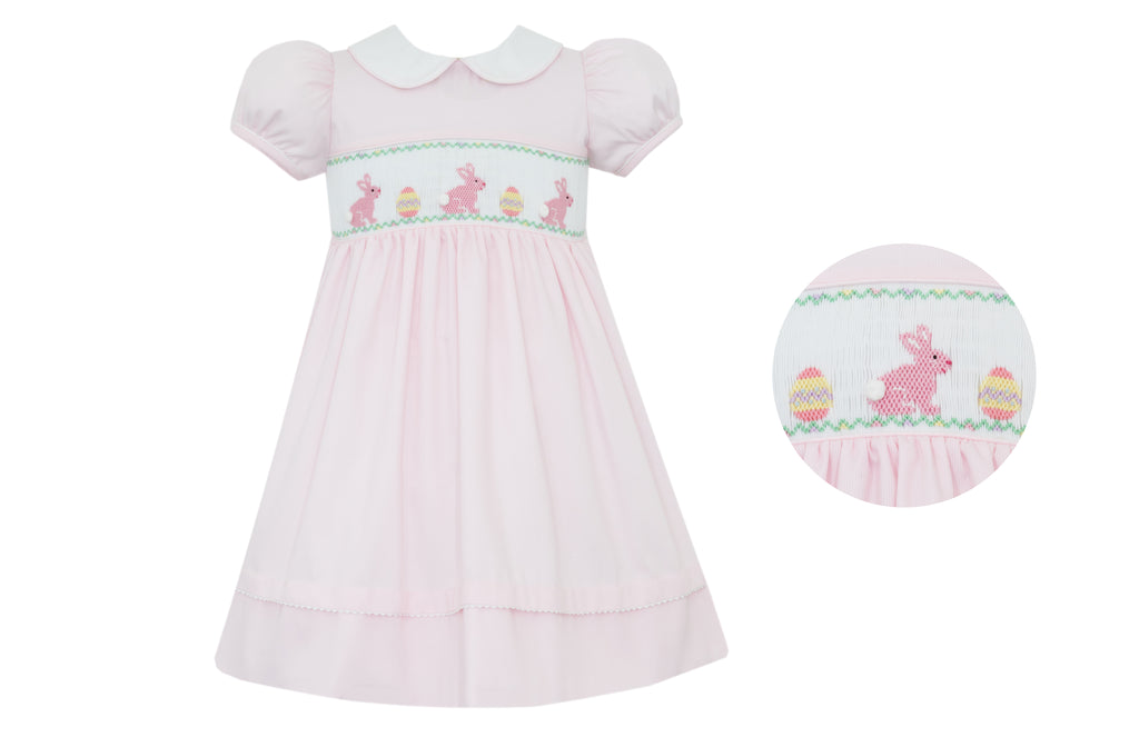 Hand Smocked Bunnies on Pink Pique