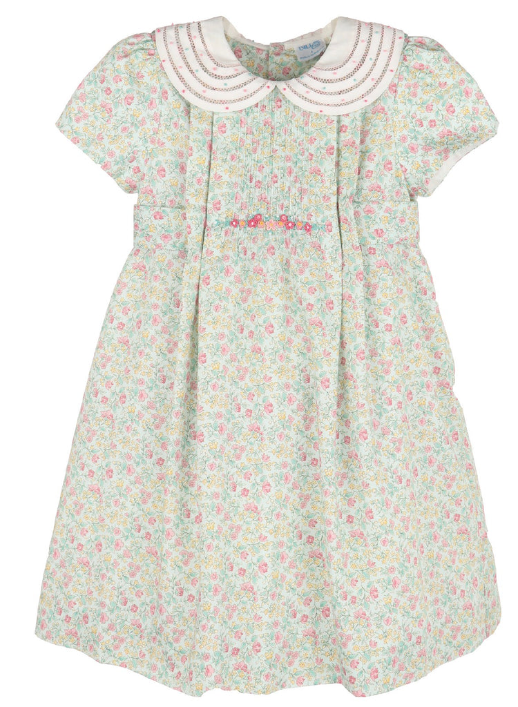 Aqua Lawn Floral Collar Dress