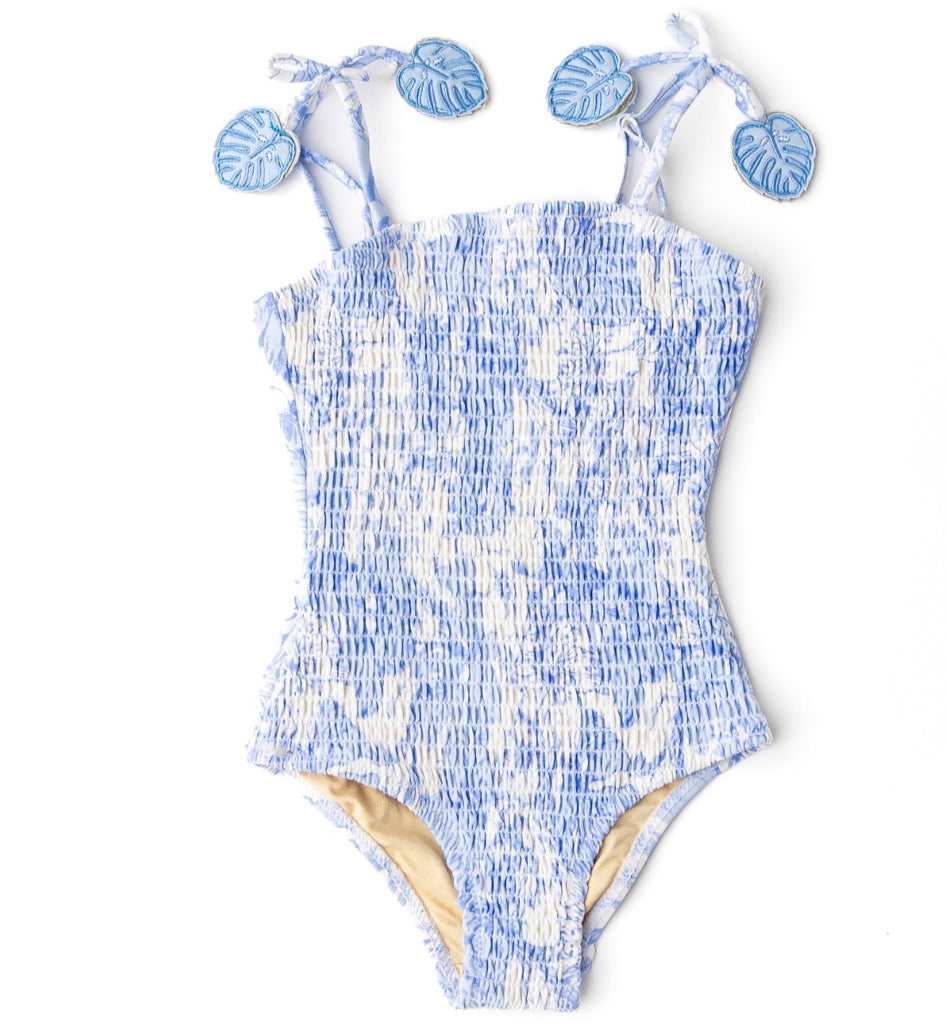 Tropical Blue Smocked Swimsuit