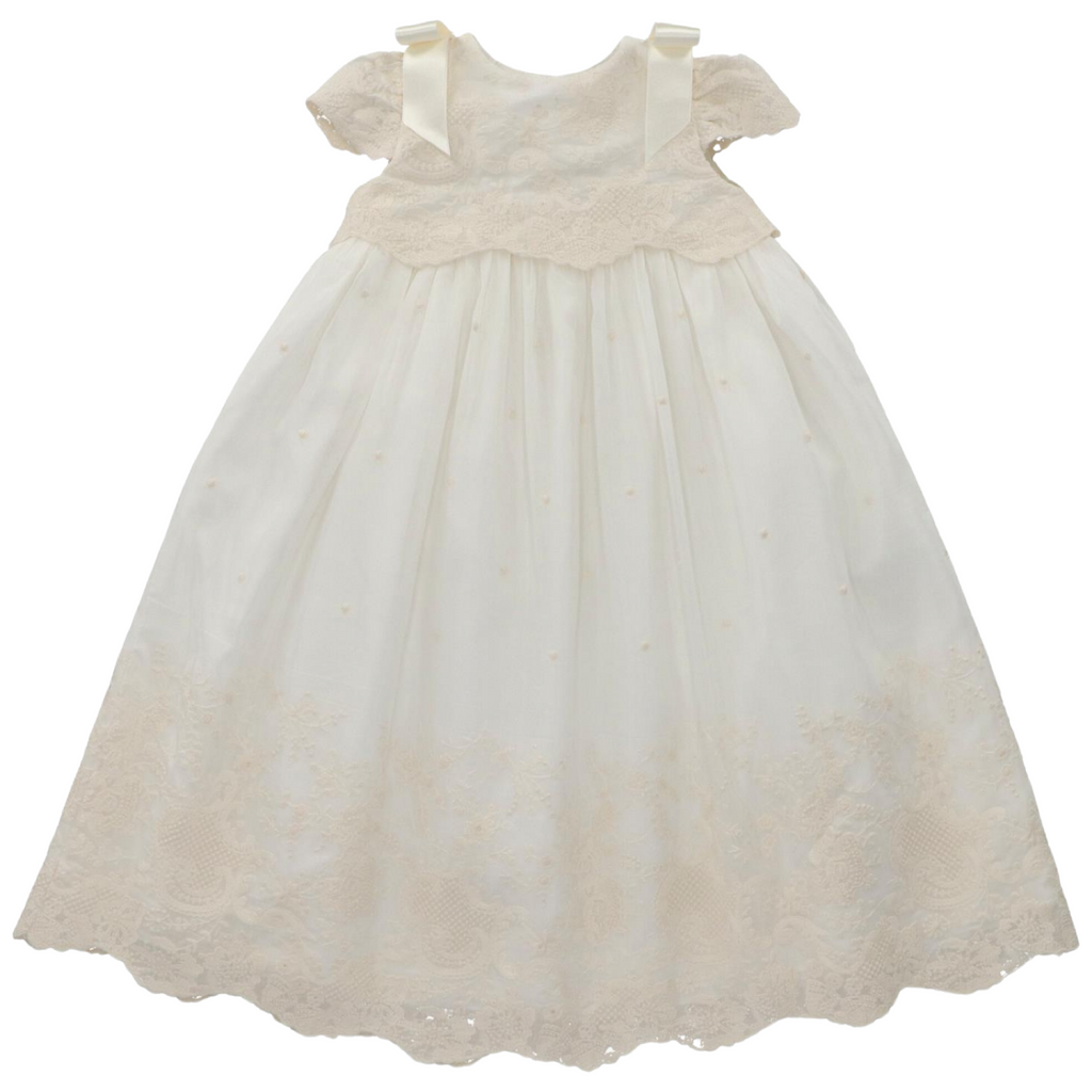 Ivory Lace Gown with Satin Bows