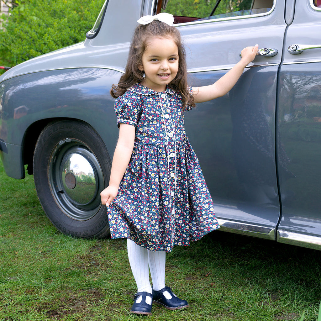 Navy Poppy RicRac Button Front Dress