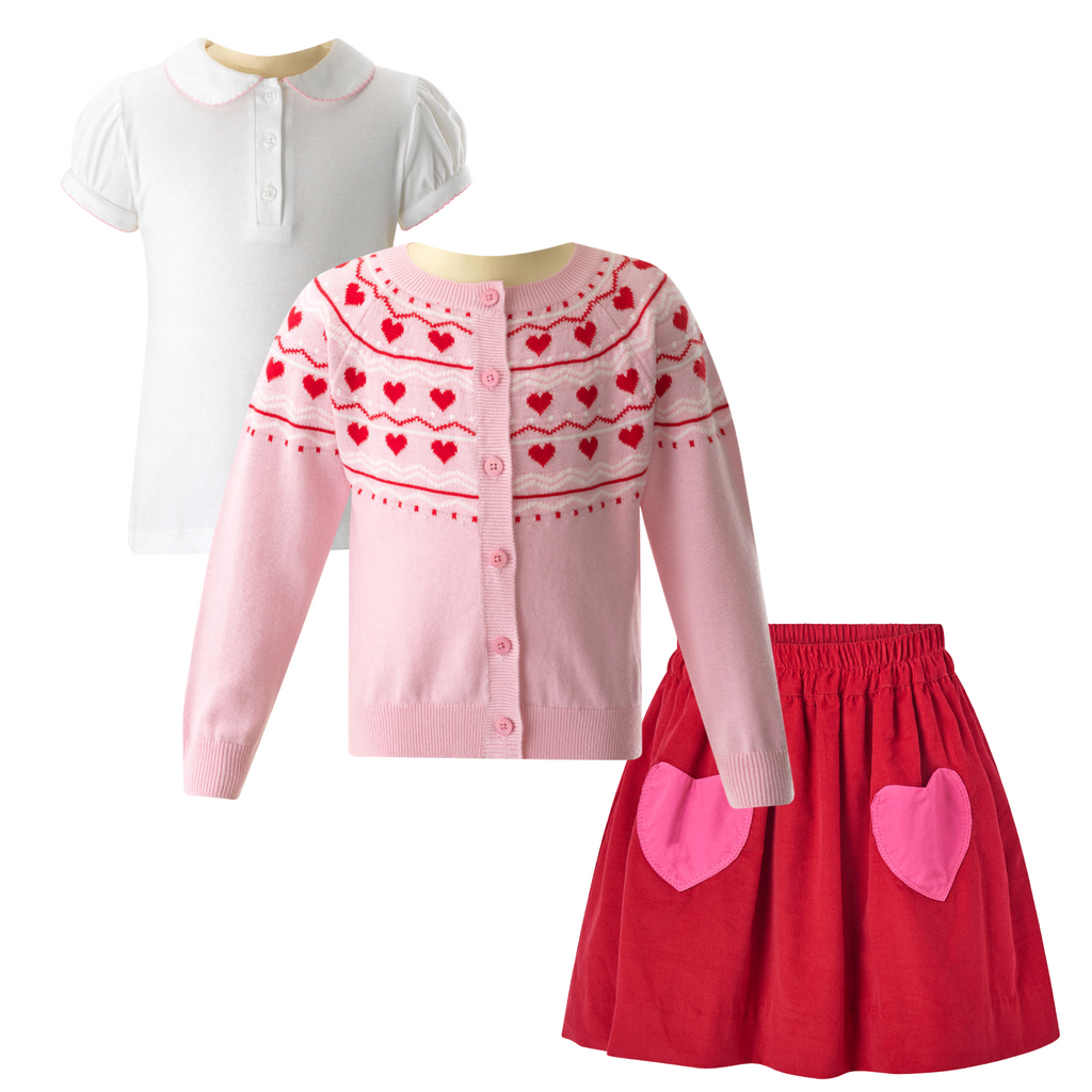 Sweetheart Cardigan Skirt Set w/ Peter Pan Blouse