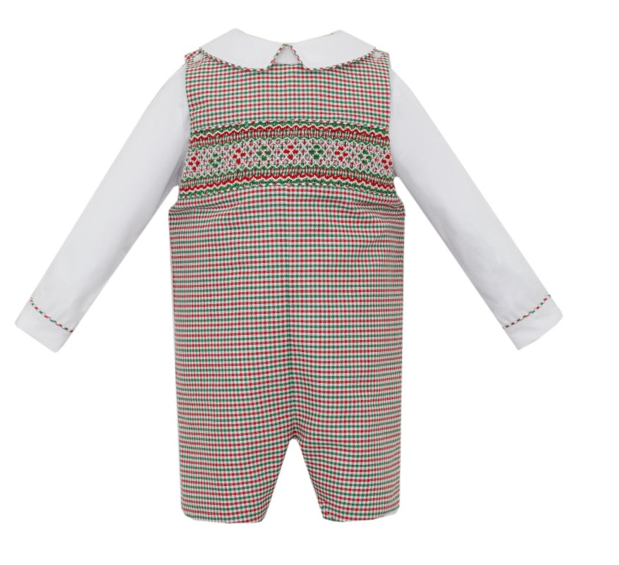 Red & Green Smocked Shortall w/ Peter Pan