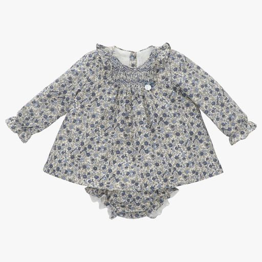 Blue Floral Smocked Dress with Bloomer