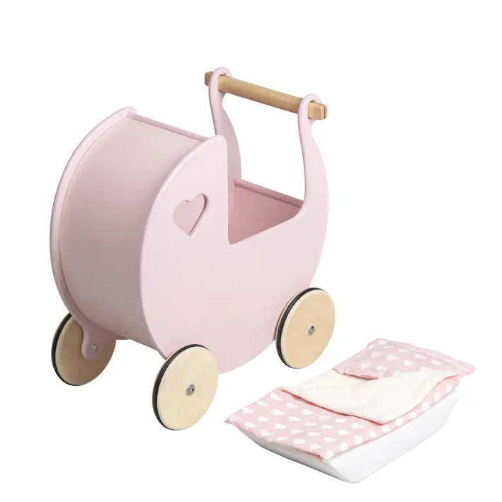 Wooden Traditional Doll Stroller With Bedding