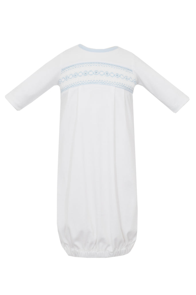 Hand Smocked Pima Boy Saque, White