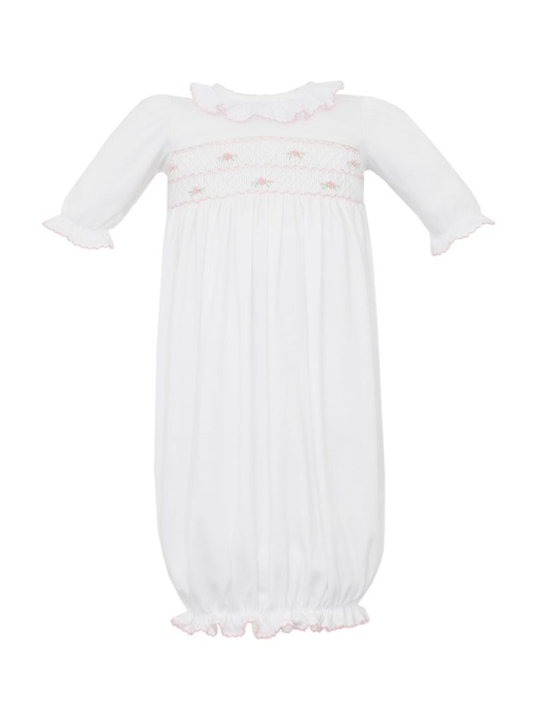 Hand Smocked Pima Girls Saque, White