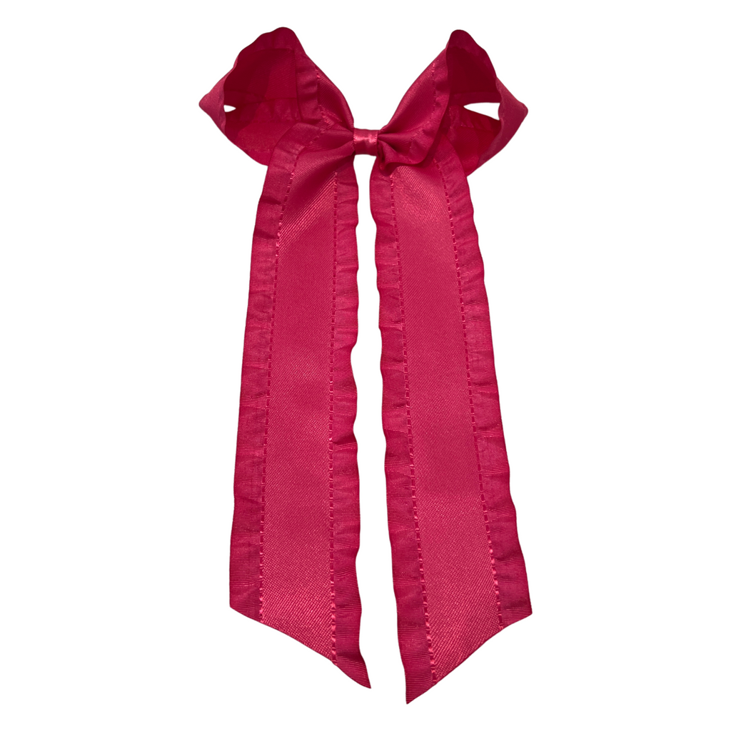 Ruffle Long Tail Bow - Hot Pink