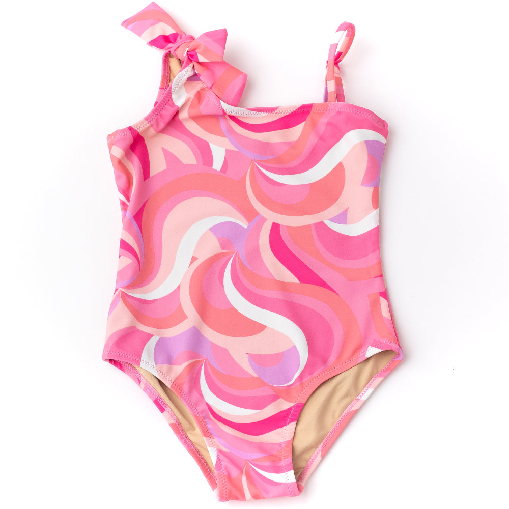Pink Wave One Shoulder Swimsuit